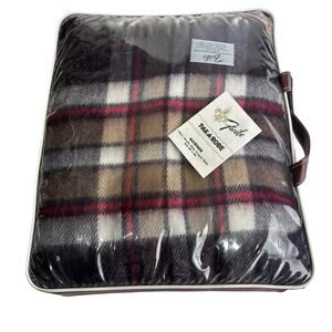 Vintage Faribo MARINER Pak a Robe Brown Plaid Throw Blanket 50 X 60 Zip Case
